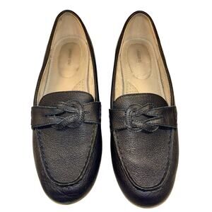 Lands' End Womens Leather Loafers Navy 8.5 B Classic Preppy Slip-On‎ Shoe